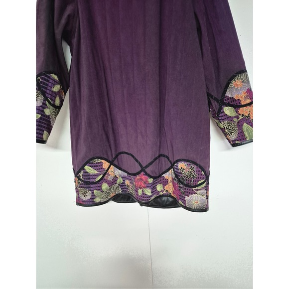 KOOS Women's Purple Floral Quilted L/XL Long Leather Jacket Coat Reversible - Picture 11 of 16